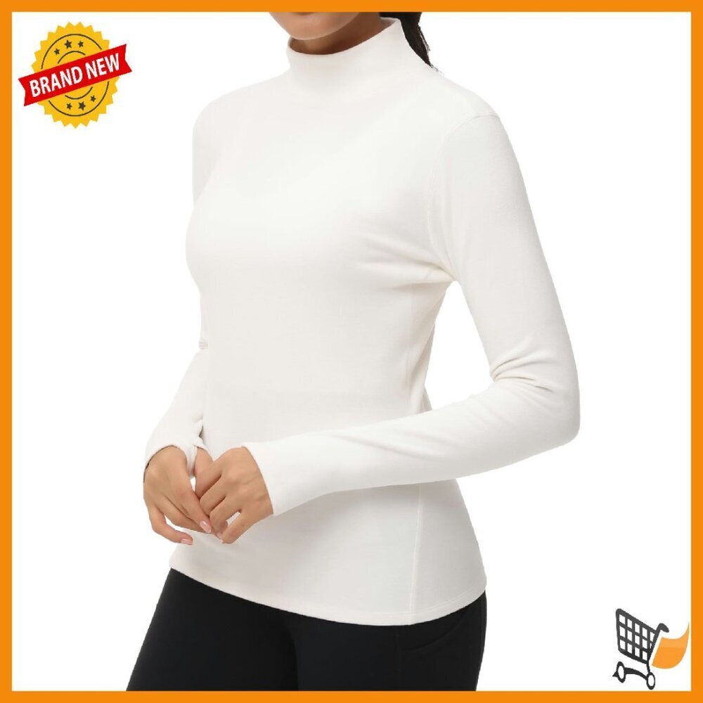 Mock Turtleneck Fleece Thermal Top with Thumb Holes - Women's Long Sleeve